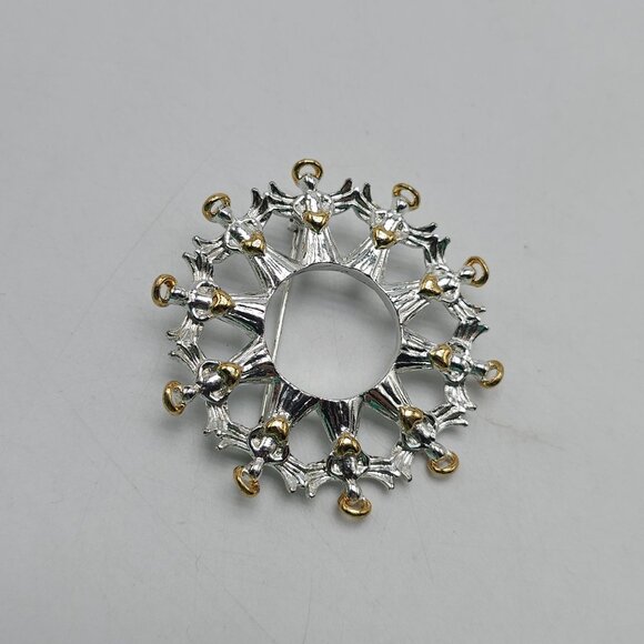 Avon Silver Gold Tone Starburst Angel Circle Pin Brooch - Picture 2 of 5